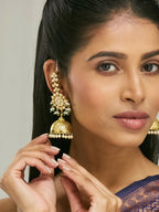 Nuyug 22K Gold-Plated Floral Jhumki Kundan Studded Kanauti Earrings - Distacart