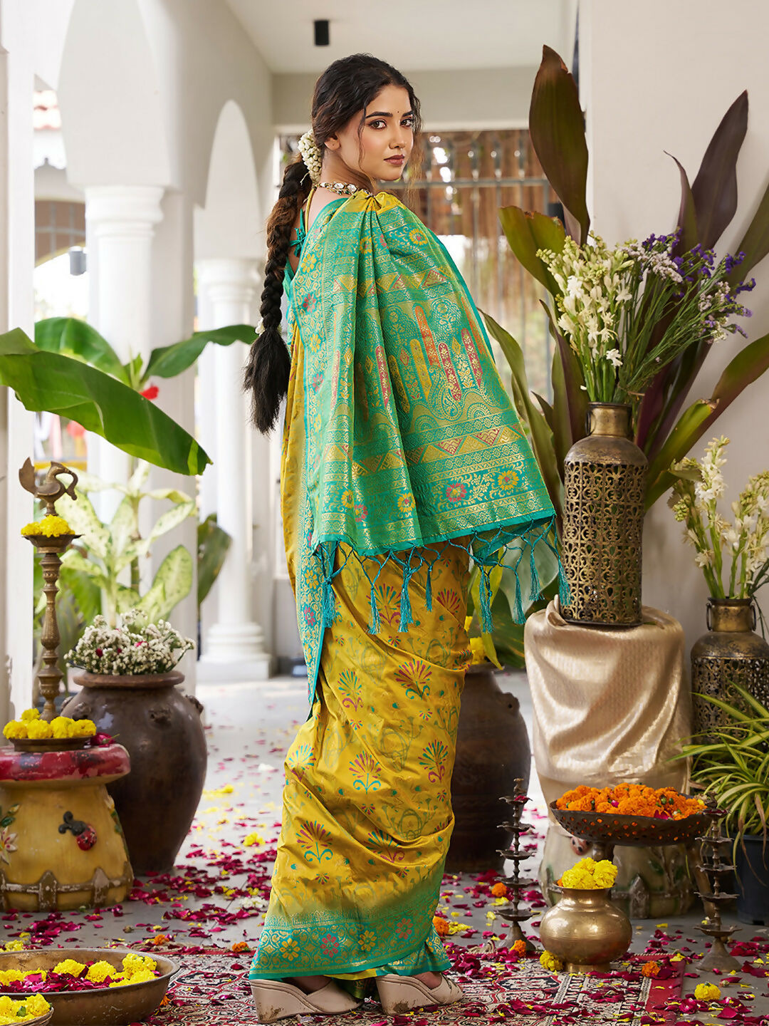 Shree Shyam Fashion Mustard Yellow Soft Silk Saree - Distacart
