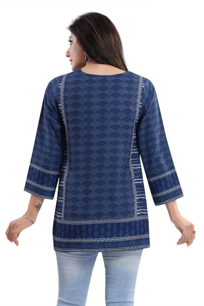 Snehal Creations Indigo Blue Summer Cool Short Kurti Tunic Top