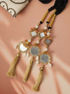 Ruby Raang Gold Gota Pati Work And Threads With Pearls And Black Thread And Mirrors - Distacart
