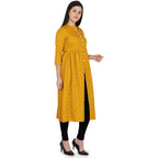 Kanoor Women's Yellow A Line Round Neck Kurti