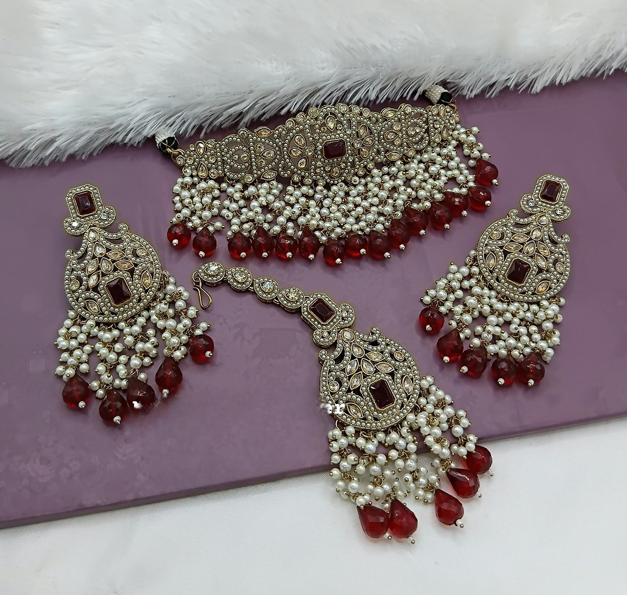 Joban Fashion Maroon Alloy Choker Set