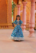 Jyoti Fashion Beautiful Blue Faux Georgette Digital Printed with Sequins Embroidered Kids Lehenga Choli Set