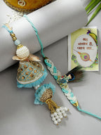 NVR Women & Men Set of 2 Blue Krishna Pearl Bhaiya Bhabhi Rakhi With Roli Chawal & Chocolate - Distacart