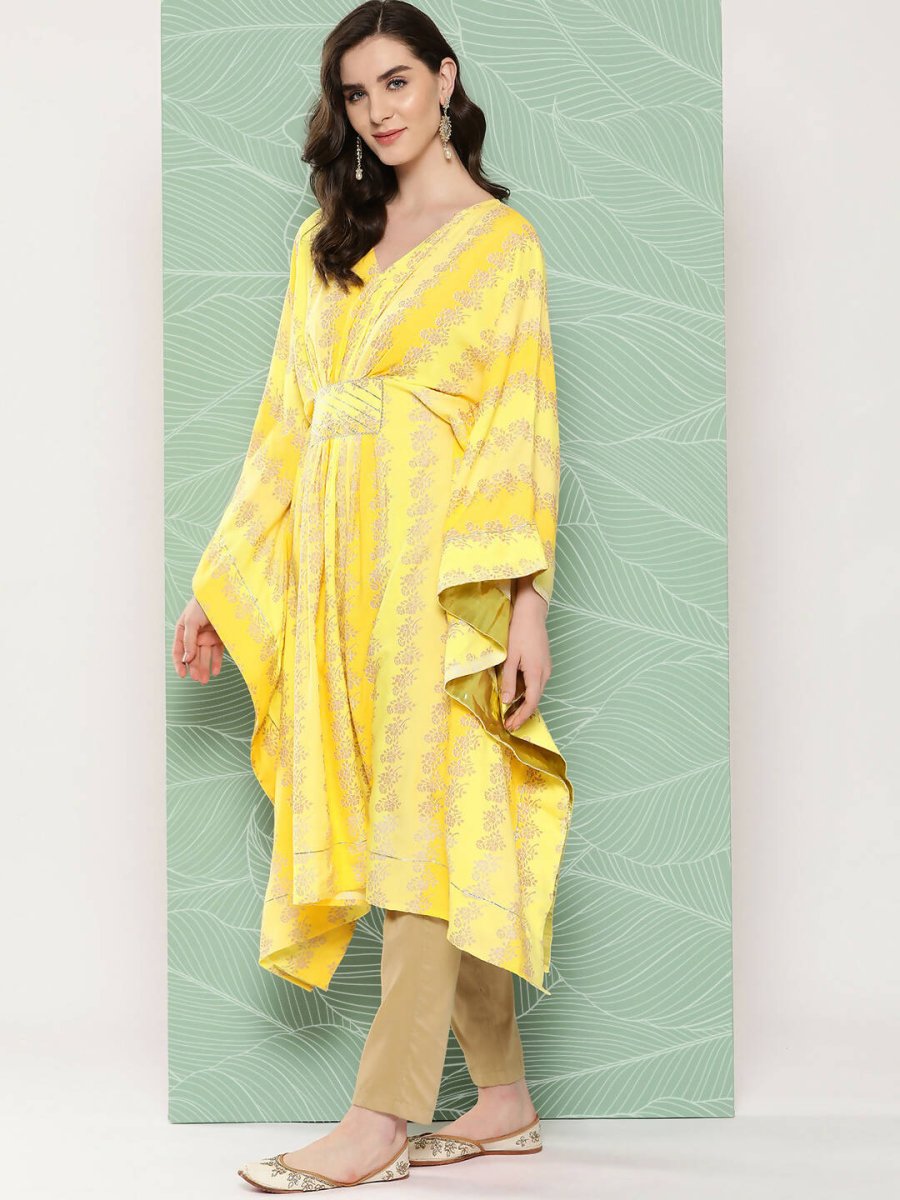 Ahalyaa Women's Traditional Wear kaftan Kurta - Yellow