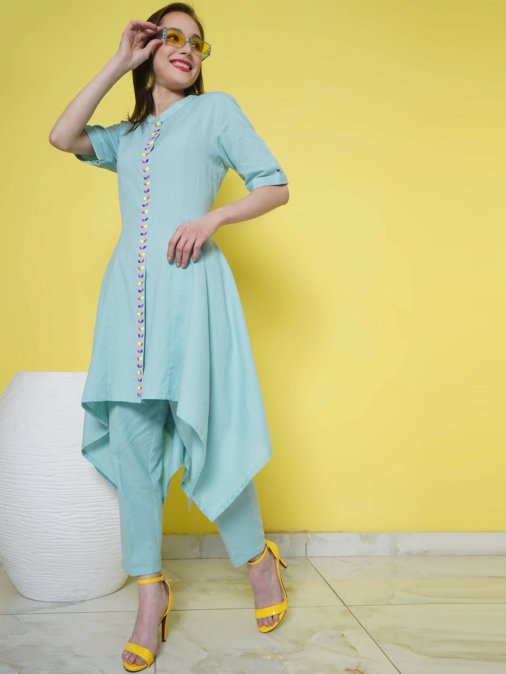 Women Republic Light Blue Cotton Kurta Set - Distacart