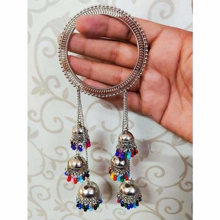 MS Fashion India Stylish Silver Latkan Jhumki With Multicolor Pearls Bangles