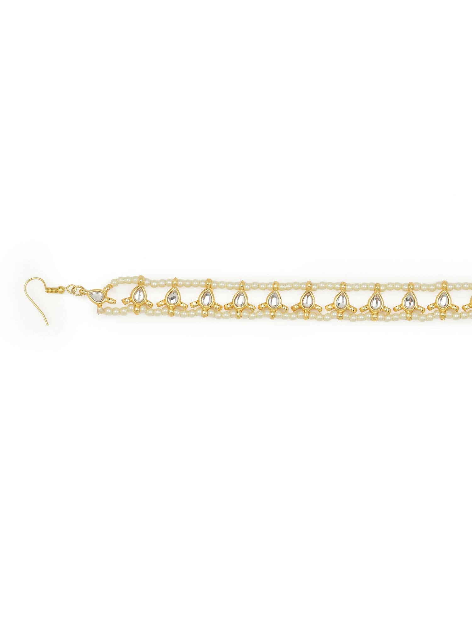 Gold-Plated White Kundan-Studded Pearl Beaded Hair Band - Ruby Raang - Distacart