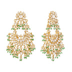 Nuyug 22K Gold-Plated Kundan & Pearl Studded Crescent Shaped Green Beads Chandbalis - Distacart