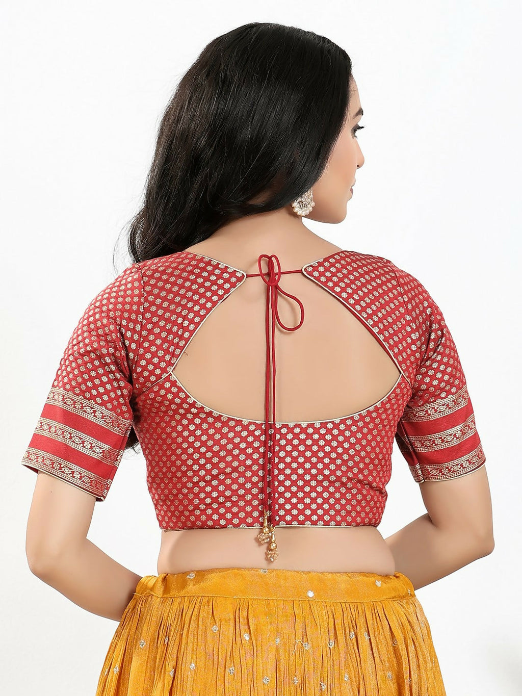 Joban Fashion Maroon Brocade Padded Blouse With Round Neck Elbow Sleeves - Distacart