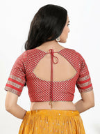 Joban Fashion Maroon Brocade Padded Blouse With Round Neck Elbow Sleeves - Distacart