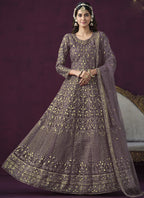 Vegaa Fashion Designer Purple Net Embroidery Anarkali Suit