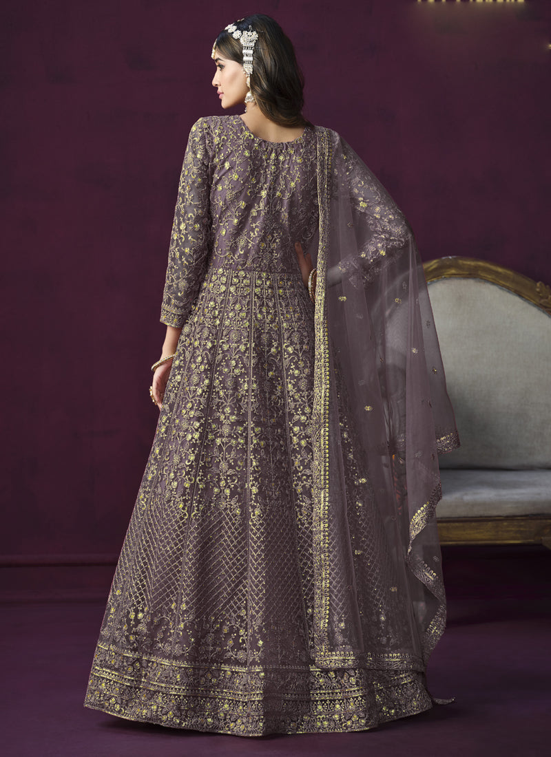 Vegaa Fashion Designer Purple Net Embroidery Anarkali Suit