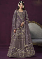 Vegaa Fashion Designer Purple Net Embroidery Anarkali Suit