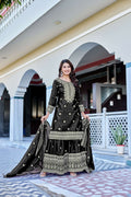 Teeya Creation Black Color Chinon Silk Heavy Embroidery Work Wedding Wear Sharara - Distacart