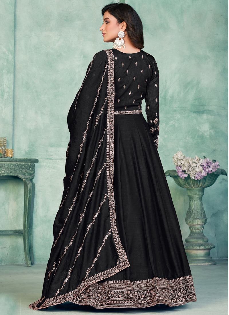 Vegaa Fashion Black Art Silk Embroidered Anarkali Suit