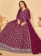 Vegaa Fashion Designer Wine Faux Georgette Embroidery Anarkali Suit