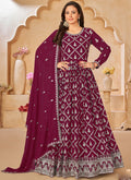 Vegaa Fashion Designer Wine Faux Georgette Embroidery Anarkali Suit