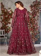Vegaa Fashion Wine Net Embroidered Anarkali Suit