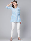 Antaran Light Blue Pure Cotton Printed Tunic