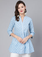 Antaran Light Blue Pure Cotton Printed Tunic