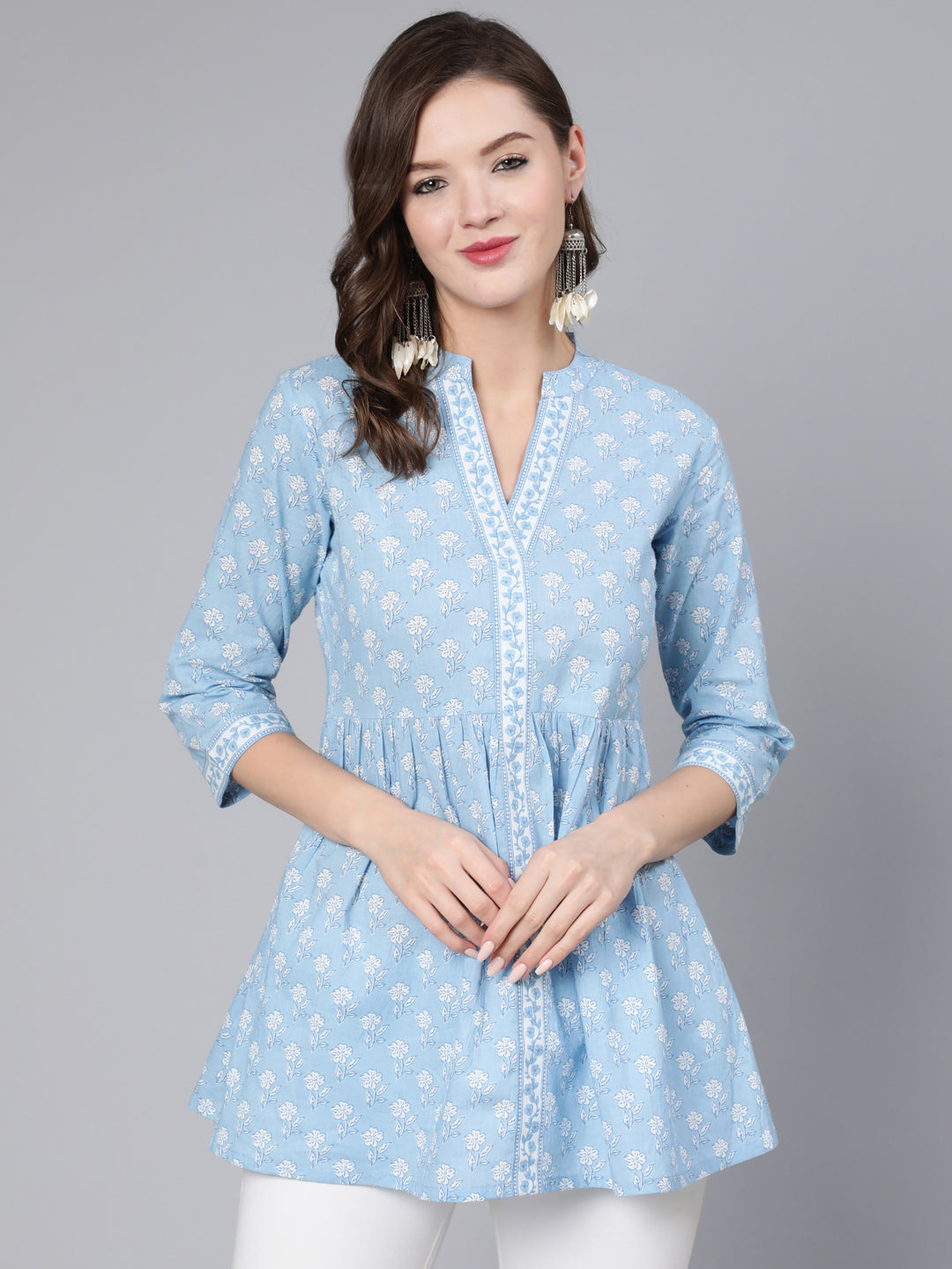 Antaran Light Blue Pure Cotton Printed Tunic