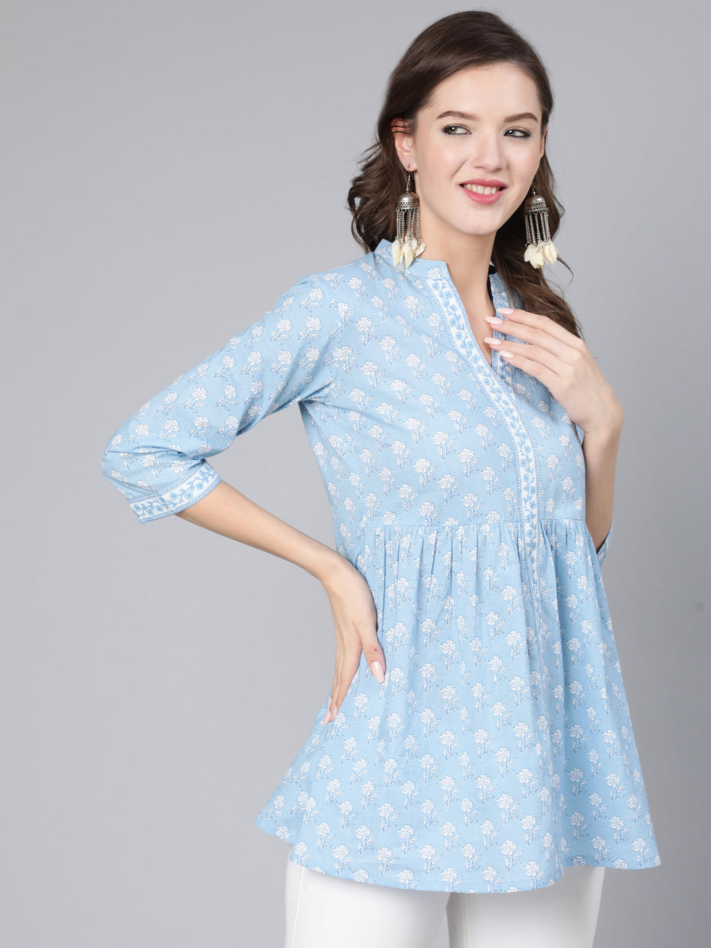 Antaran Light Blue Pure Cotton Printed Tunic