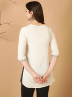 Antaran Off White Cotton Flex Embroidered Tunic