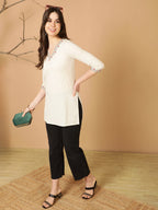 Antaran Off White Cotton Flex Embroidered Tunic