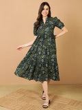 Antaran Blue Pure Cotton Tiered Printed Dress - Distacart