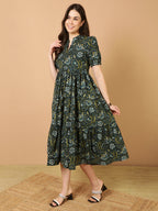 Antaran Blue Pure Cotton Tiered Printed Dress - Distacart