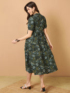 Antaran Blue Pure Cotton Tiered Printed Dress - Distacart