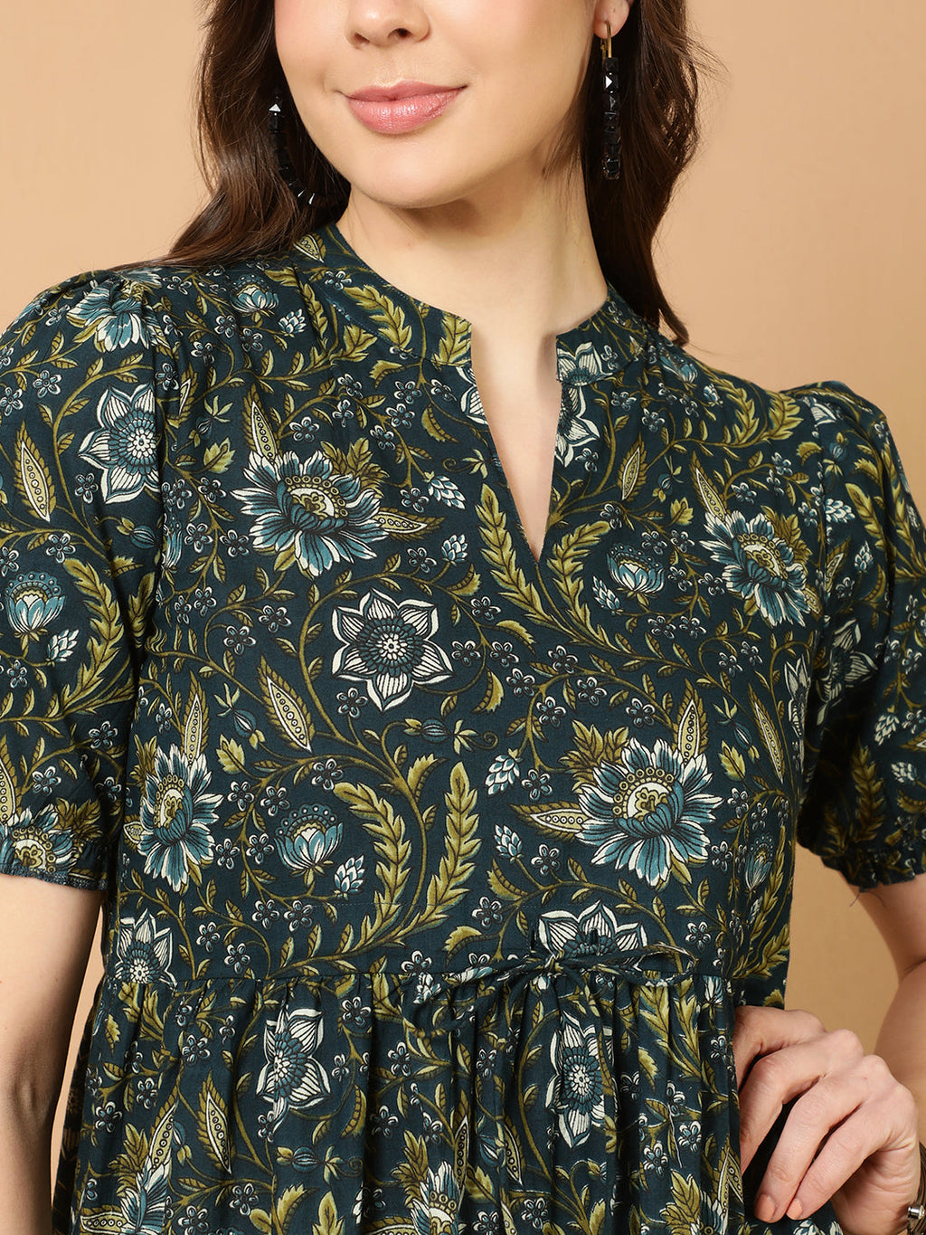 Antaran Blue Pure Cotton Tiered Printed Dress - Distacart