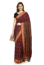 Vamika Sambalpuri Ikat Cotton Dehabandha Black & Maroon Saree - Distacart