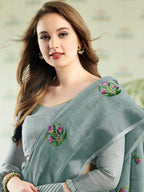 Shree Shyam Fashion Linen Sea Green Saree - Distacart