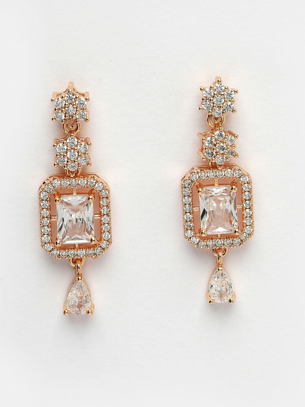 NVR Women's Gold-Polished American Diamond Studded Handcrafted Jewellery Set