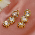 Uncut 3 Tier Kundan Dangler Earrings (Gold) - Ruby Raang - Distacart