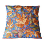 The Decor Nook Hand Embroidered Crewel Cushion Covers in Mustard & Off White Chinar Leaf Motif with Navy Blue Base