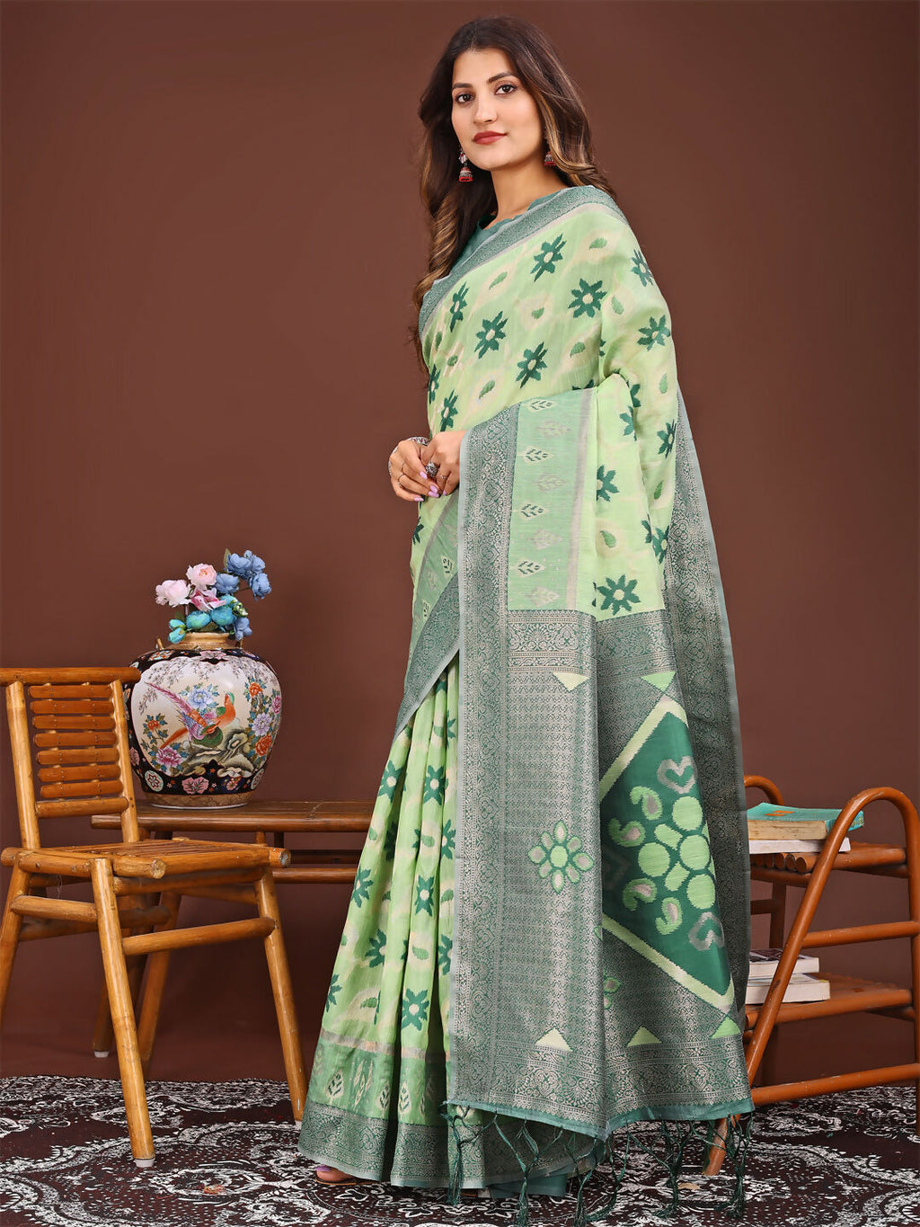 Shree Shyam Fashion Sajni Light Green Linen Cotton Saree