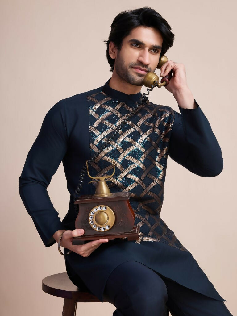 Vastranavya Traditional Festival Wear Pure Silk Thread & Sequence Embroidered Work Kurta