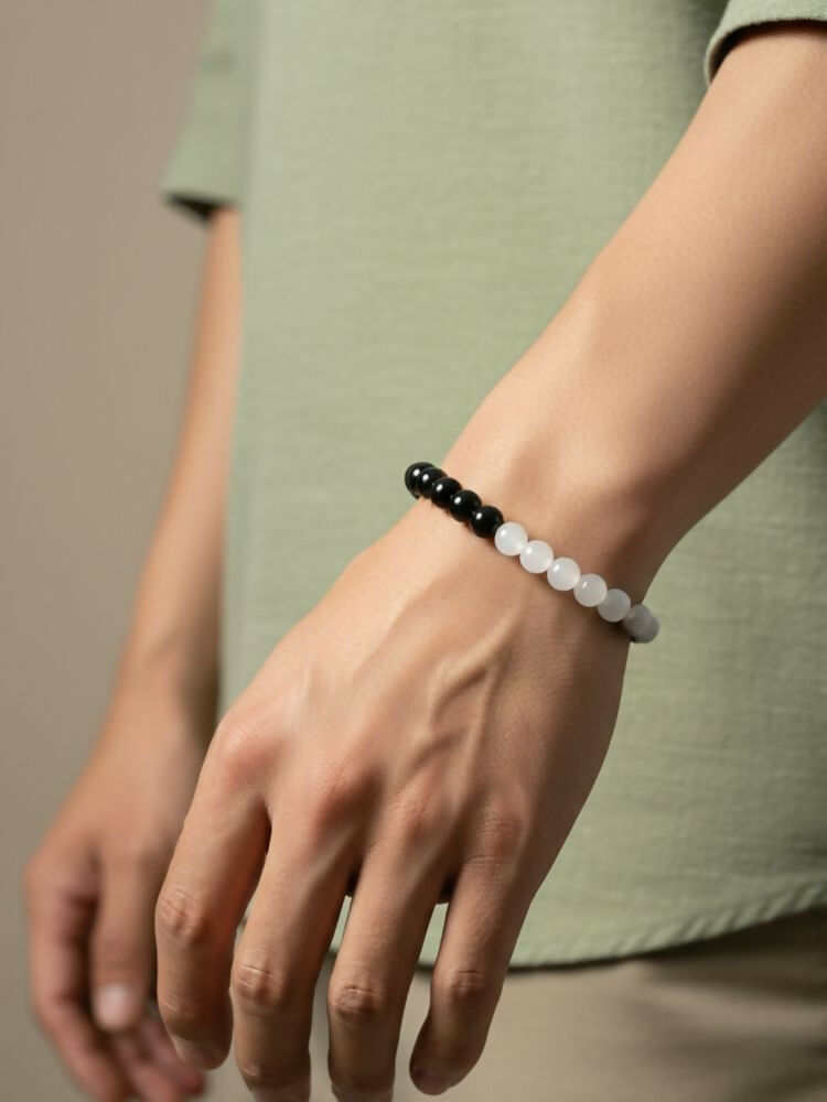 NVR Unisex Black & White Crystal Beaded Bracelet - Distacart