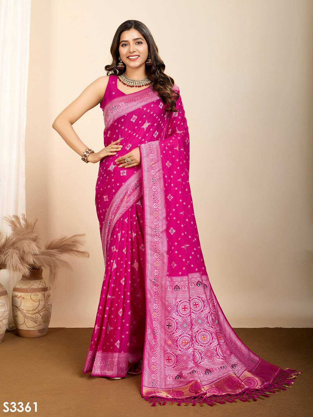 Pink Soft Silk Woven Meenakari Designer Saree - Vedanti
