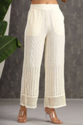 Juniper Ivory Rayon Schiffli Flared Palazzo