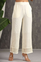 Juniper Ivory Rayon Schiffli Flared Palazzo