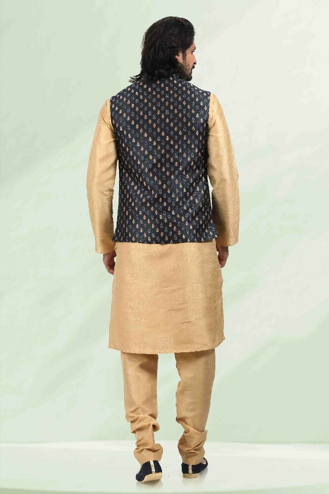Raivat Ethnic Jacquard Banarasi Silk Woven Work 3 Pics Jacket Set In Blue Colour - Distacart