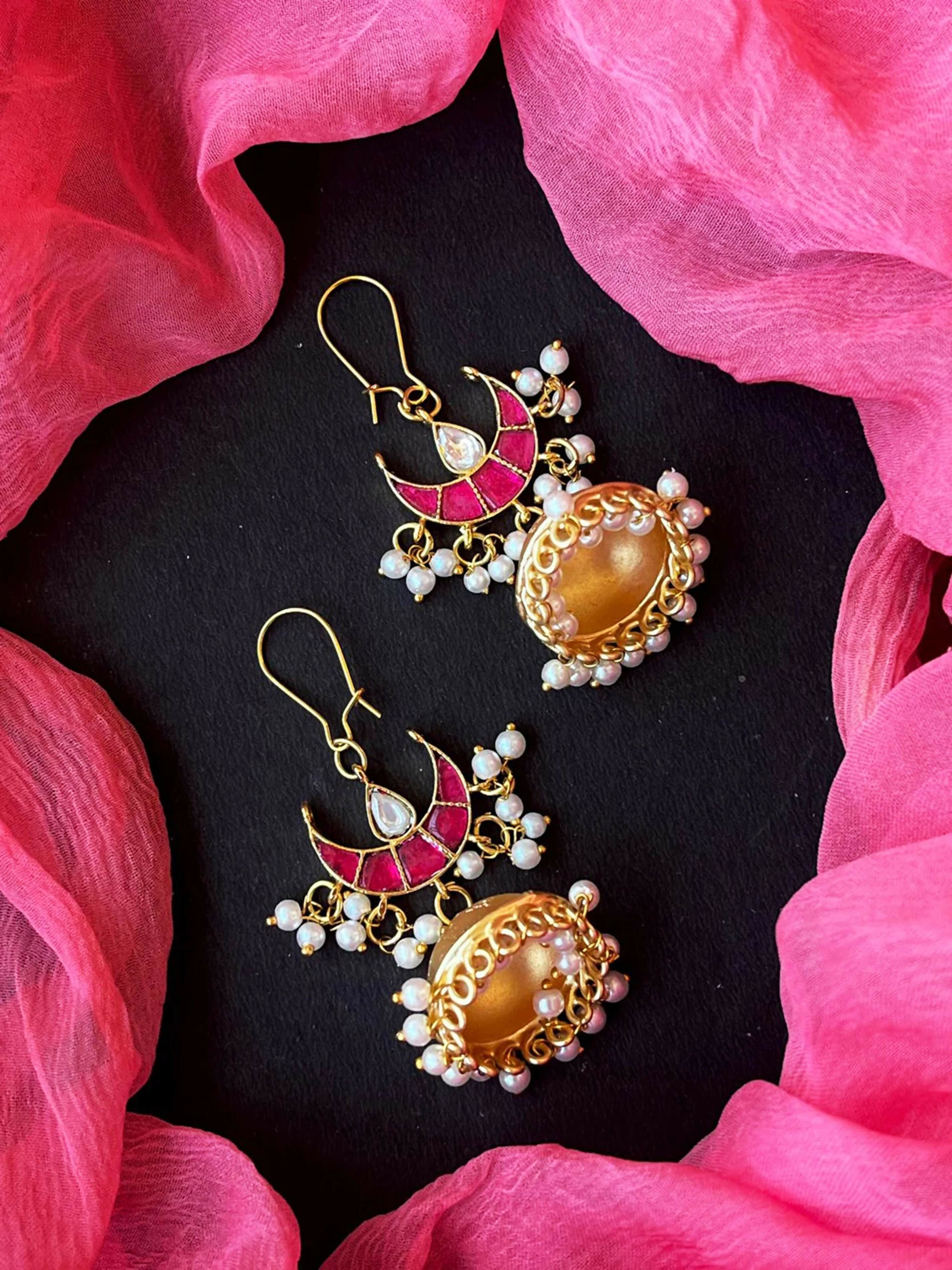 Joban Fashion Women Pink Pachi Kundan With Golden Jhumki Earring - Distacart