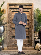 Even Apparels Men's Pure Cotton Grey Striped Kurta