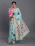 Shree Shyam Fashion Linen Cotton Sky Blue Saree - Distacart