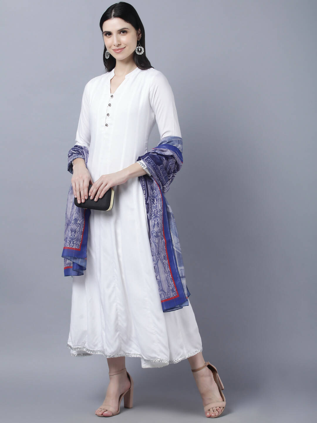 Myshka Women White Anarkali Kurta With Dupatta - Distacart
