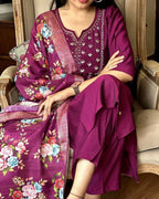 The52 Wine Women's Gorgeous Embroidered Rayon Fabric Straight Kurta Pant with Dupatta Set - Distacart